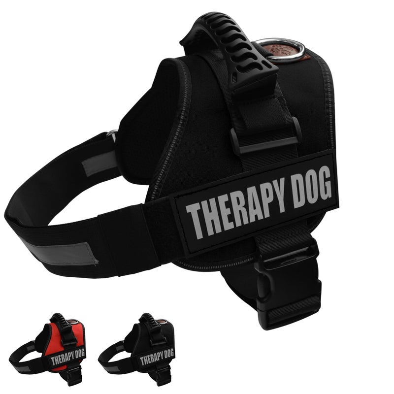 Albcorp Reflective Therapy Dog Vest Harness, Woven Nylon, Adjustable Service Animal Jacket, with 2 Hook and Loop Therapy Dog Removable Patches. Black, Large - Image 1